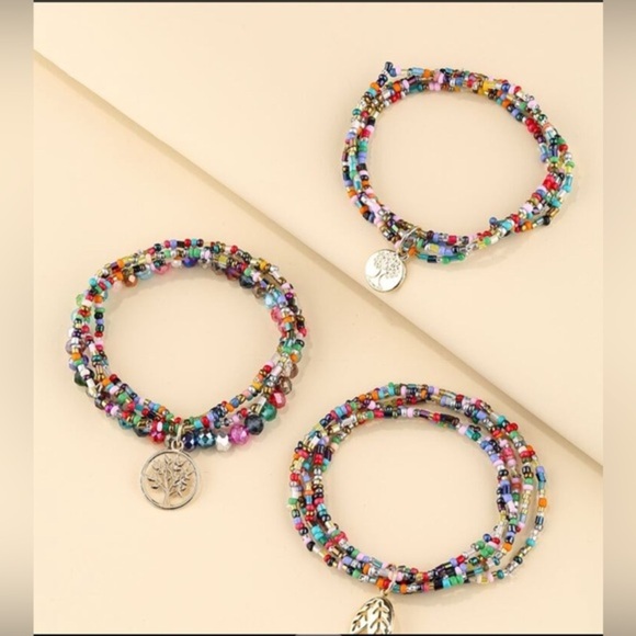 ✨NEW✨ Rainbow 🌈 Colorful Beaded Tree of life leaf layered Charm Bracelet - Picture 2 of 5